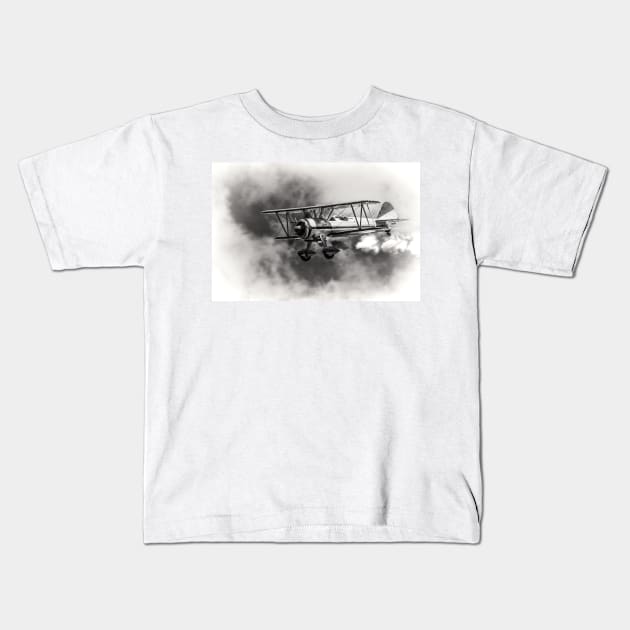 Stearman Biplane B+W Kids T-Shirt by jforno